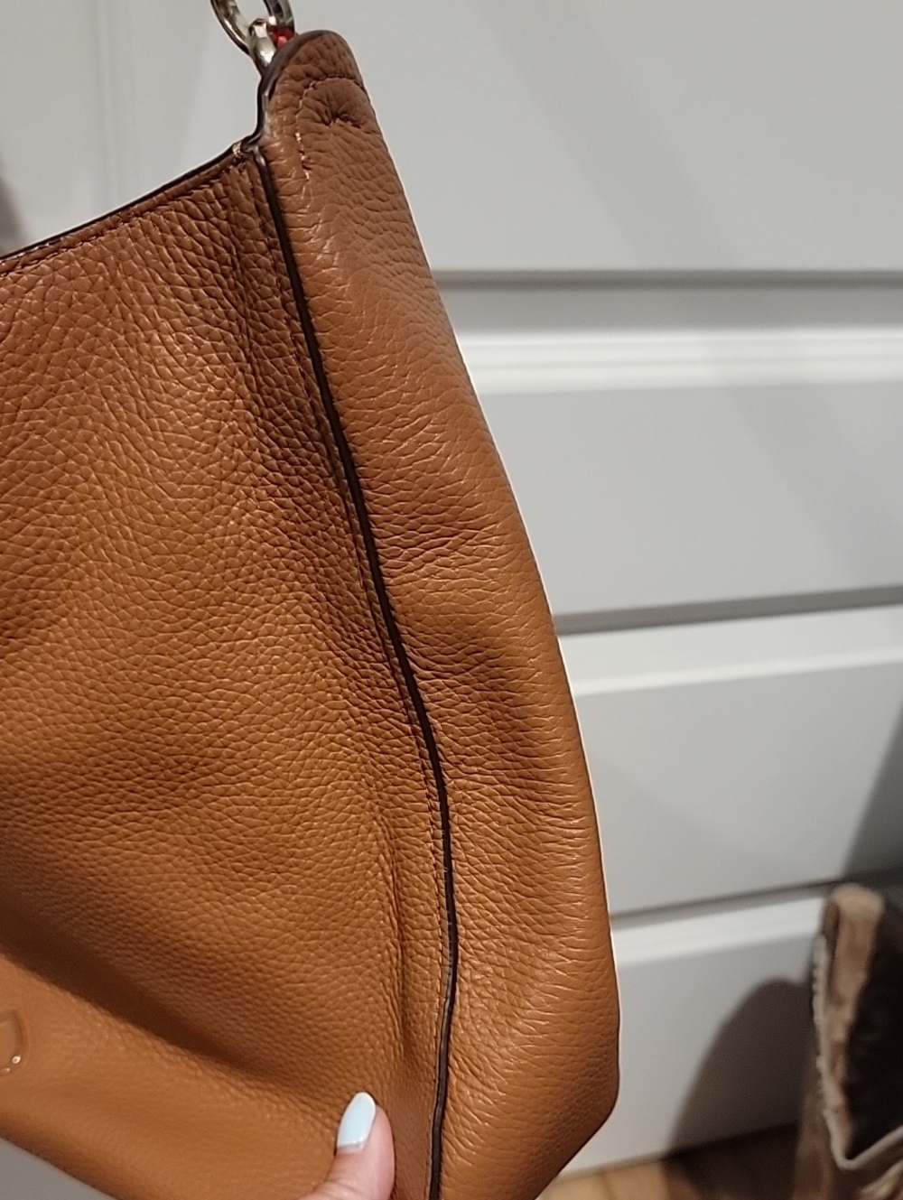 kate spade Brown Pebbled Leather Hobo Shoulder Bag with Coral Trim - Picture 9 of 15